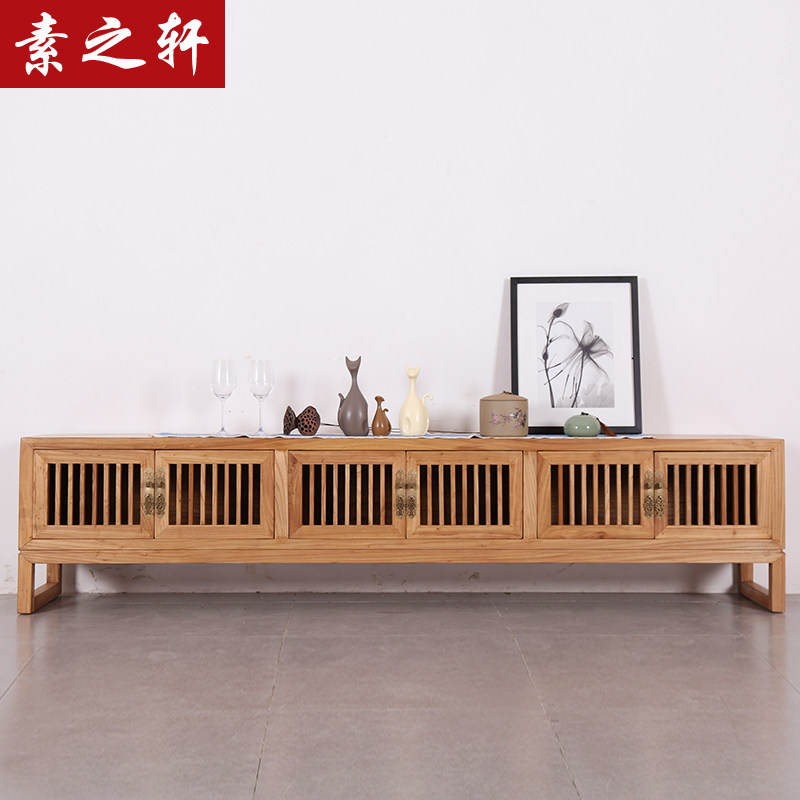 New Chinese old elm wood TV cabinet imitation ancient solid wood minimalist living-room storage accommodating lockers free of paint Zen