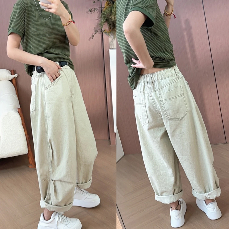 This Year's Trendy Cropped Balloon Pants for Women, Summer 2026 New Style, Plus-Size High-Waisted Loose Wide-Leg Jeans