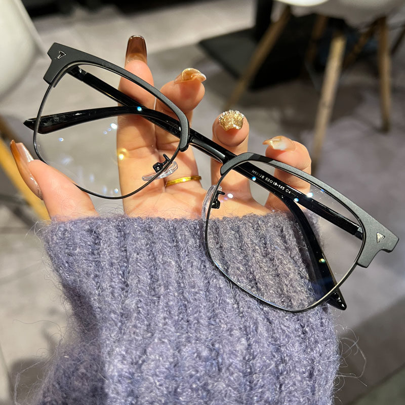 Little red book recommended retro glasses frame male myopia female can match flat light half frame myopia scattered half frame glasses female