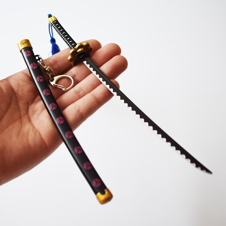 One Piece Zoro Knife Three-Knife Flow Black Knife Autumn Water Third Generation Ghost Model Metal Keychain Spring Straight Out Knife Buckle