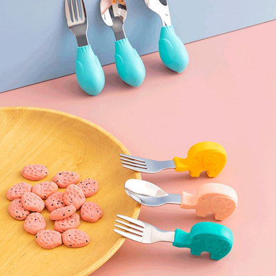 【赠收纳盒】儿童学吃饭不锈钢叉勺