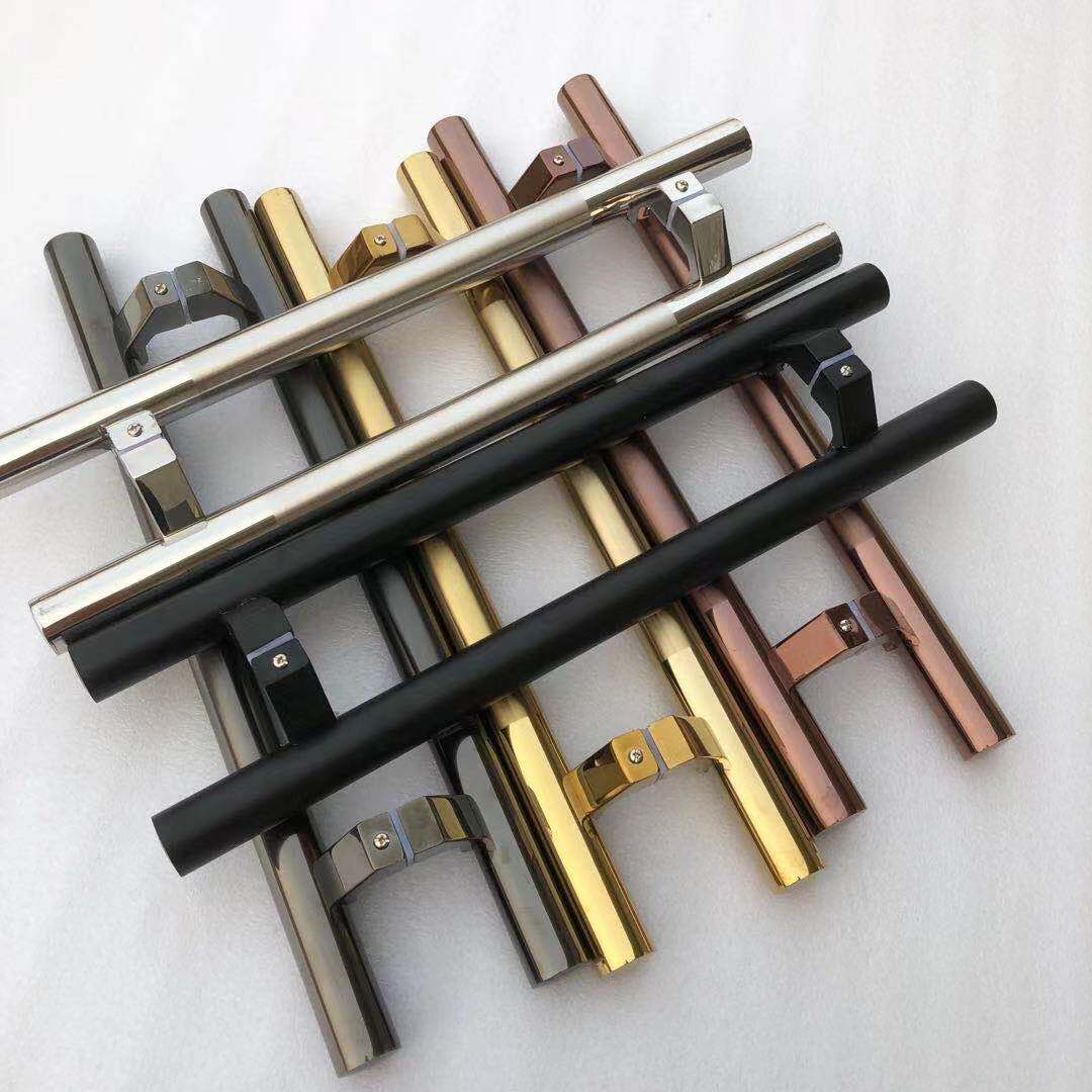 With frame glass door corner feet handle rose gold black titanium alloy horseshoe feet white steel Ramen wood door stainless steel handle