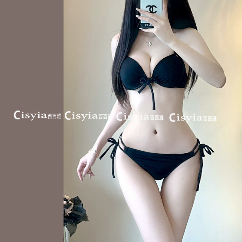 2025 New Small-Breasted Flat-Chested Push-Up Thickeneded European and American Sexy Bikini Swimsuit with Underwire Big-Breasted Hot Spring Swimsuit