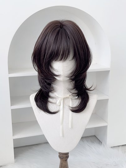 [Soft and Silky Black Forest]Japanese-Style Sweet Girl Wig with High-Layered Mullet Cut, Face-Framing Collarbone-Length Hair, Full Head Wig