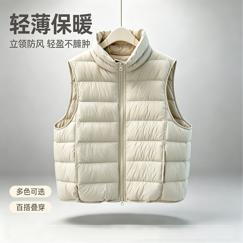 2026 Autumn/Winter Ribbed down Jacket 90% White Duck down Women's Short Stand Collar Lightweight down Vest Inner Layer Vest Gilet 2026 Autumn/Winter Ribbed down Jacket 90% White Duck down Women's Short Stand Collar Lightweight down Vest Inner Layer Vest Gilet