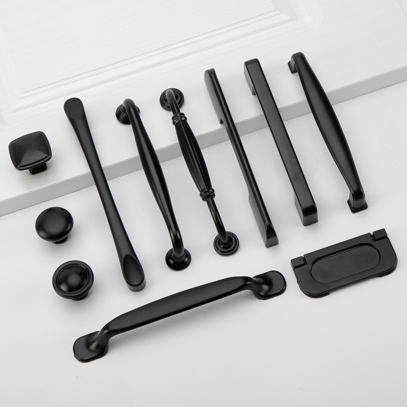 Black Handle Cabinet Door Whole Cabinet Drawer Cabinet Closet American Door Handle Modern Simple Aluminum Gate Handle