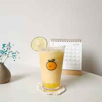 Small Andromeda Korean ins cute cartoon orange glass cup home large capacity portable high temperature resistant student water glass n