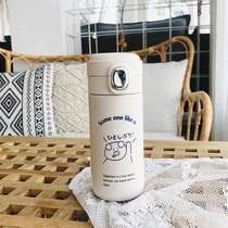 Homemade cute Korean simple style girl thermos ins Go to bed early and get up early puppy pure white thermos