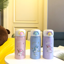  Korean version of the simple small fresh thermos art female student ins cute cartoon creative portable stainless steel water cup