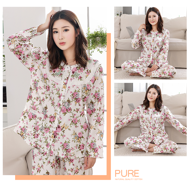 Mùa xuân và mùa thu bông đồ ngủ nữ cotton dài tay quần mùa hè mỏng đồ ngủ phù hợp với cardigan dệt bông dịch vụ nhà