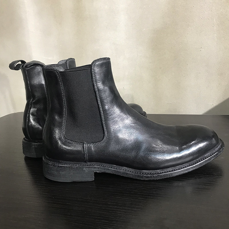 Челси сапоги 复古切尔西靴男休闲皮靴英伦做旧圆头高帮男靴皮底短筒马丁靴子男