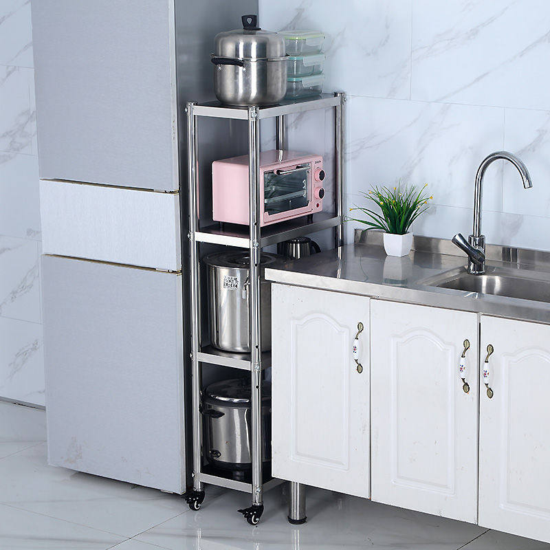 Stainless steel kitchen rack gap storage rack with wheels multi-layer rack pot bowl seasoning rack removable storage rack