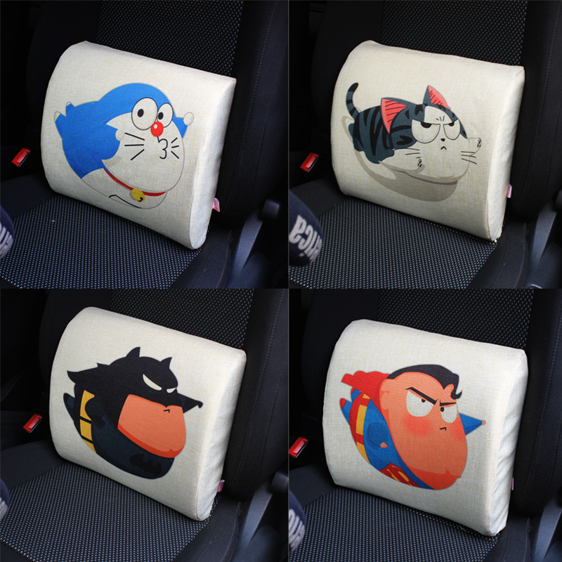 Cartoon car memory foam waist support car waist support linen linen cute seat back cushion creative supplies