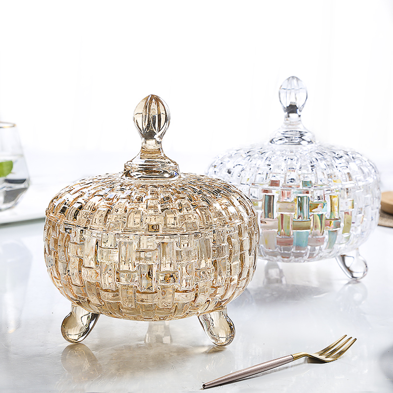 European large color glass candy jar with lid large capacity storage jar ornament decorative storage box transparent glass