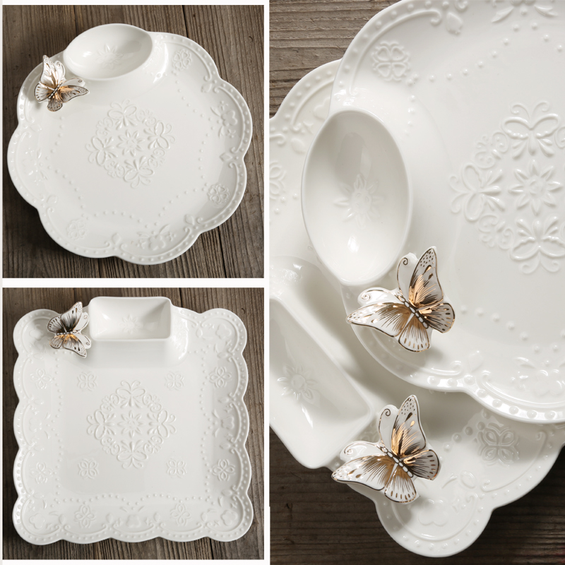 New Sketching embossed butterfly disc Ceramic Dinner Plate Water Dumplings Fruit Dish Fruit Dish