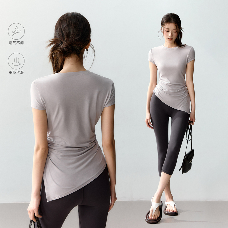 Fitness Yoga Top for Women, Waist-Slimming, Pilates T-Shirt, New Summer Style, Round Neck, Quick-Drying, Running Sports Short-Sleeve