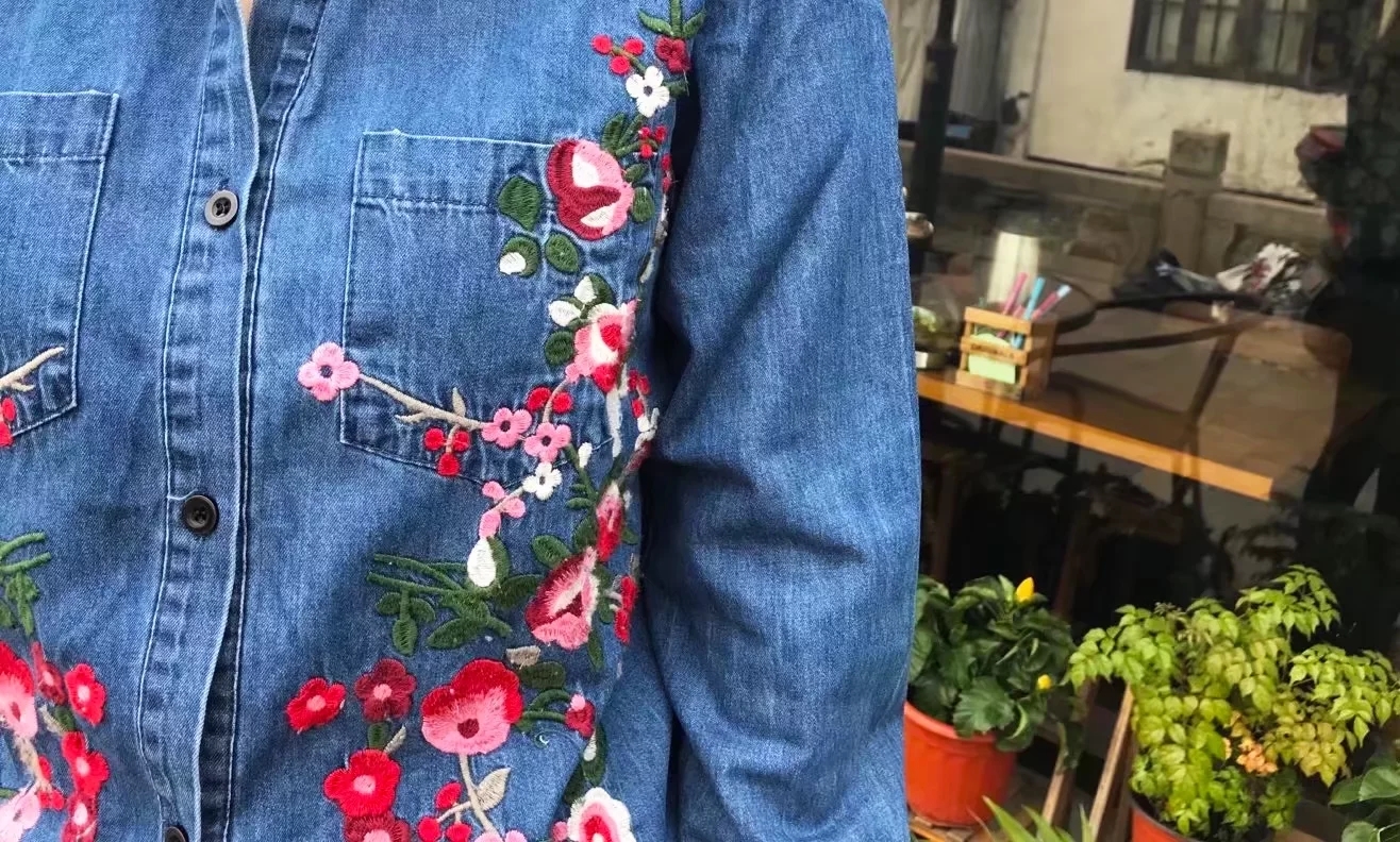 Châu Âu và Hoa Kỳ 2018 xuân mới buông tay áo sơ mi denim dài tay hoang dã vest nữ