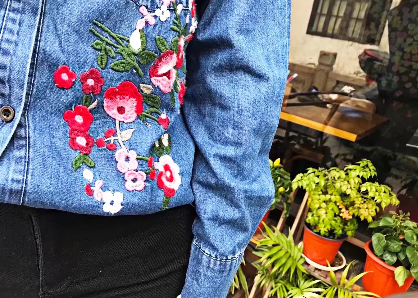 Châu Âu và Hoa Kỳ 2018 xuân mới buông tay áo sơ mi denim dài tay hoang dã vest nữ