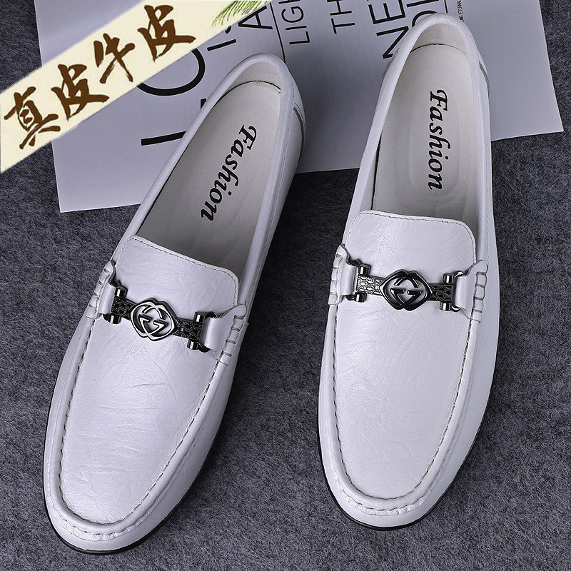 Boys Shoes 2022 Summer Leather Bean Shoes Men Soft Skin High - end White Men's Business Leisure Leather Shoes