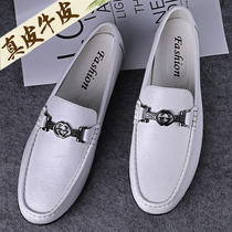 Boys Shoes 2022 Summer Leather Bean Shoes Men Soft Noodle High - end White Men Business Leisure Leather Shoes
