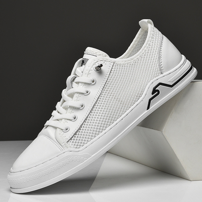 Men's summer leather shoes hollow mesh shoes, casual shoes, breathable shoes, small white shoes, hollow shoes