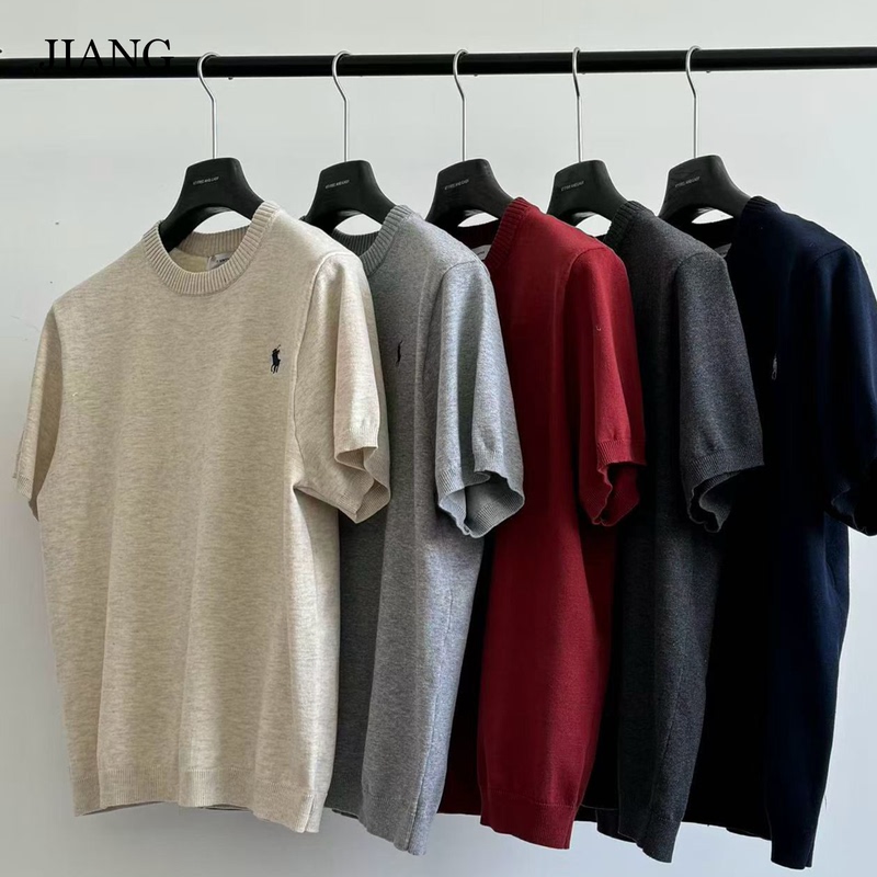 Spring and Summer New Korean Style Short-Sleeved Round-Neck Knitwear for Men, Handsome and Fashionable, Minimalist Style, Solid Color, Versatile T-Shirt for Work Clothing