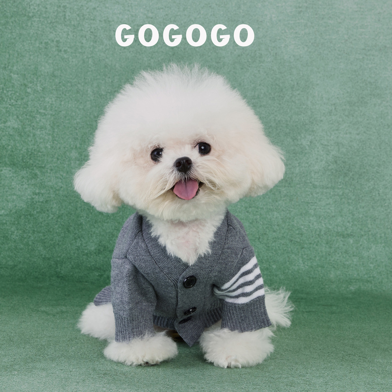 Gogogo Dog ins Korean Style Outfit Sweater Gray Polo Cute Coat Bichon Teddy Autumn Winter Cardigan
