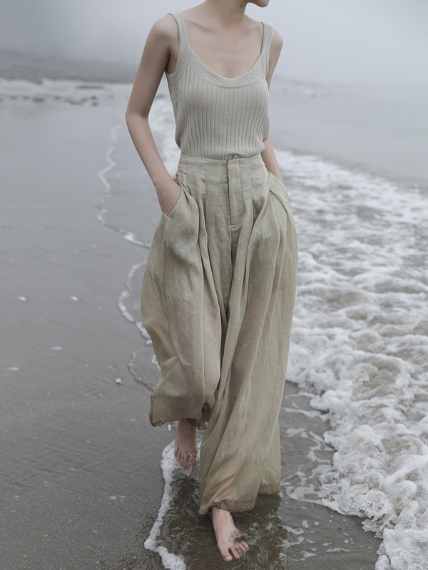 Glossy High-Waisted Drapey Thin Lyocell Linen Wide-Leg Pants for Women, Zen-Inspired Loose Slimming Pants with a Sense of Design Glossy High-Waisted Drapey Thin Lyocell Linen Wide-Leg Pants for Women, Zen-Inspired Loose Slimming Pants with a Sense of Design