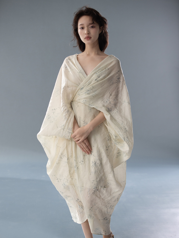 New Chinese-Style Ramie National Style Creative Hanfu Dress, Back-Revealing Thin Dress, Zen-Inspired Travel Long Dress for Spring and Summer