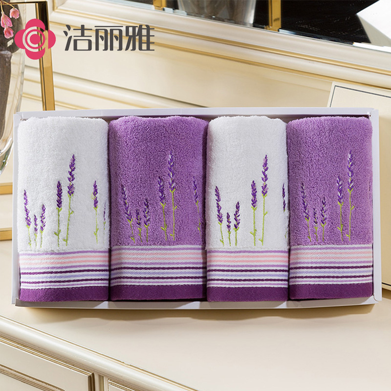 White and Purple Jialiya Pure Cotton Violet Embroidered Towel Gift Box Set, Thickened Face Towel, Souvenir Gift, Corporate Gift