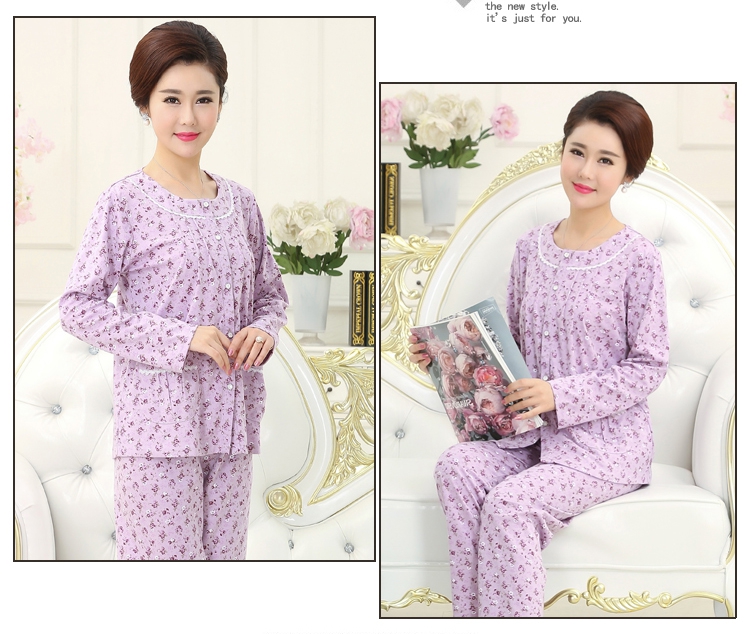 Áo dài tay nữ phù hợp với mẹ giản dị mùa đông đồ ngủ nữ mùa thu bà ngoại mùa xuân và mùa thu mẫu áo len cotton trung niên đồ bộ mặc nhà