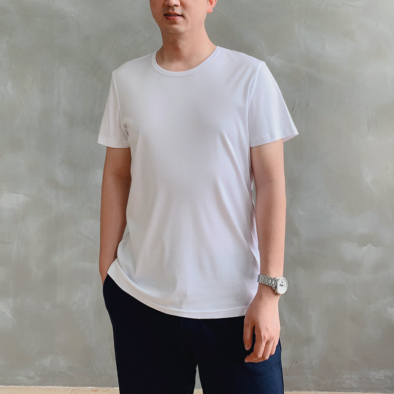 Ma's Jiamin Summer new silk light cotton T-shirt male short sleeve round collar minimalist for casual workout blouses
