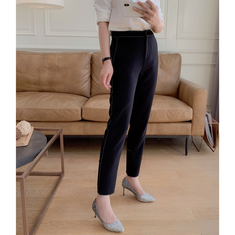 Mars Jiamin Japan Imported Triacetic Acid Bow Needle Decorative Line Small Straight Pants Cigarette Pants