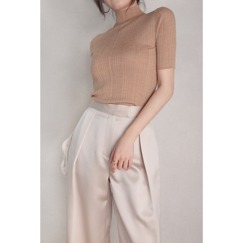 Mars Carmin New Early Autumn Irregular pit spinning wool blouse half - tall collar sleeve sweater