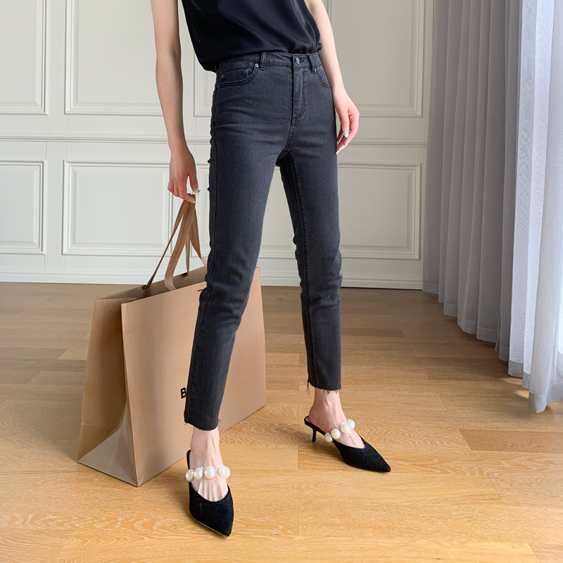 Mars Jiamin Classic slim cotton pencil pants long pants small leg pants mid-rise jeans woman