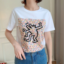 Mars Jiamin Cotton Printed T-shirt Women's Simple Fashion Turtleneck Short Sleeve Jacket