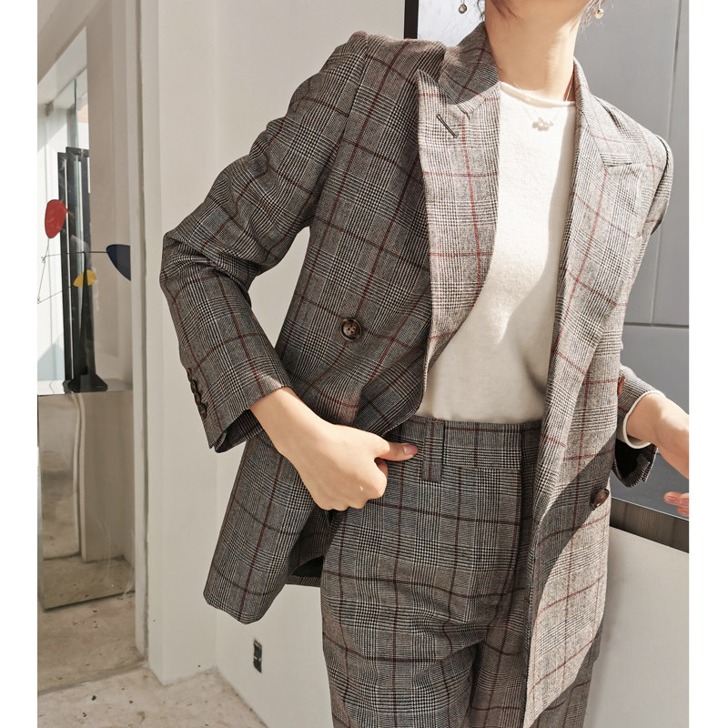Ma's Jiamin full wool plaid loose suit jacket casual suit European and American style