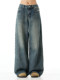 Verborgen loose straight wide-leg jeans American washed old retro vintage long pants for men and women