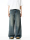 Verborgen loose straight wide-leg jeans American washed old retro vintage long pants for men and women