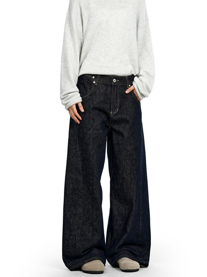 Verborgen American Retro Raw Denim Blue Straight-Leg Jeans Cleanfit Loose Slimming Wide-Leg Trousers for Men