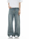 Verborgen Light Blue Jeans Retro American High Street Loose Straight Wide-Leg Washed Vintage Long Pants