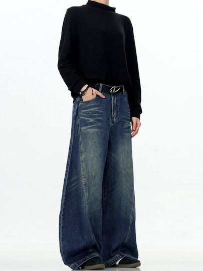 Verborgen American Retro Design Scimitar Sickle Jeans Vintage Trendy Brand Washed Deconstructed Trousers