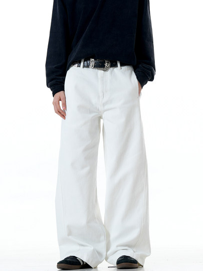 Verborgen American High Street Loose Straight White Jeans Cleanfit Washed Trendy Wide-Leg Pants