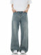 Verborgen Light Blue Jeans Retro American High Street Loose Straight Wide-Leg Washed Vintage Long Pants
