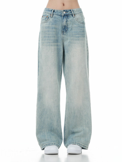 Verborgen Light-Colored Jeans for Men, American High Street Style, Distressed Vintage Washed Straight-Leg Slimming Loose Wide-Leg Pants