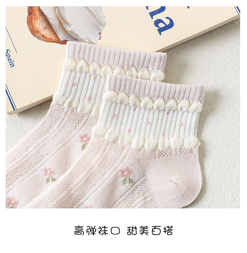 女童袜子夏季薄款网眼透气纯棉袜中大童女宝宝春夏儿童无骨短筒袜 — 22