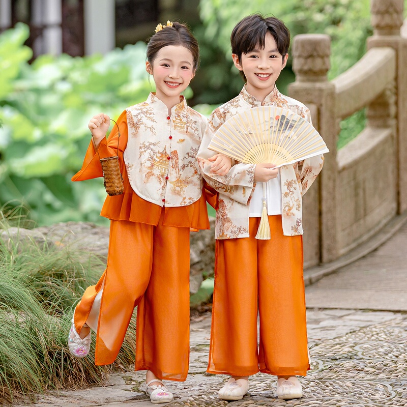 Boys' 2025 New Hanfu Spring Outfit, Traditional Chinese Style Tang Suit, Kindergarten Costume, Performance Outfit, Girls' New Chinese Style Suit