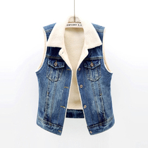 Autumn and winter Korean lamb wool plus velvet padded denim female short cotton clip vest waistcoat