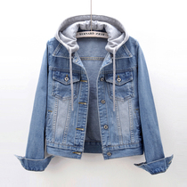 Hooded denim jacket womens short spring and autumn Korean version of Joker slim slim hooded long sleeve jacket waver coat tide