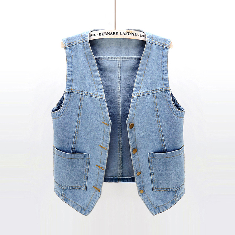 Mùa xuân và mùa hè thiết lập lỏng lẻo Hàn Quốc phiên bản BF áo tay ngắn chuồng denim nữ vest bên ngoài bờ vai để đi xe thủy triều sinh viên